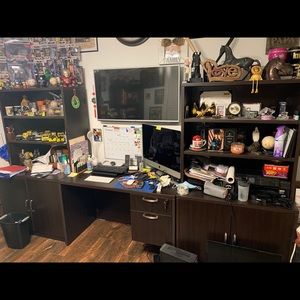 Desk with wall unit.